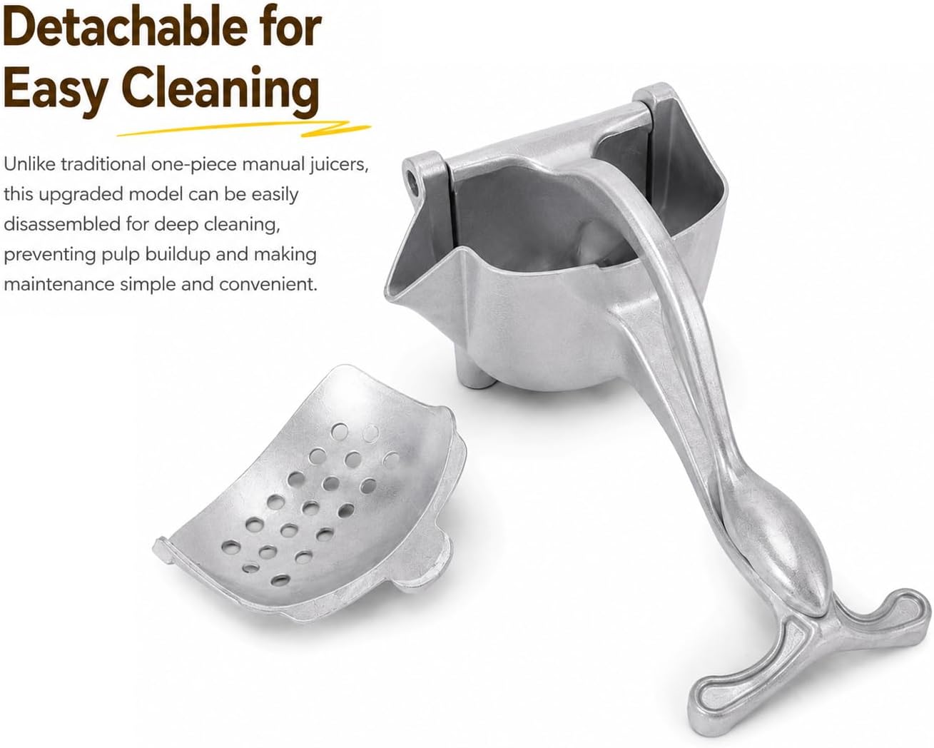 Detachable Fruit Juice Extractor, Upgrade Hand Juicer Squeezer Lemon Juicer Manual Hand Press with Ergonomic Grip, Easy Cleaning, Orange Citrus Lime Grapefruit Kitchen Tool (1,large,Silver,510g)