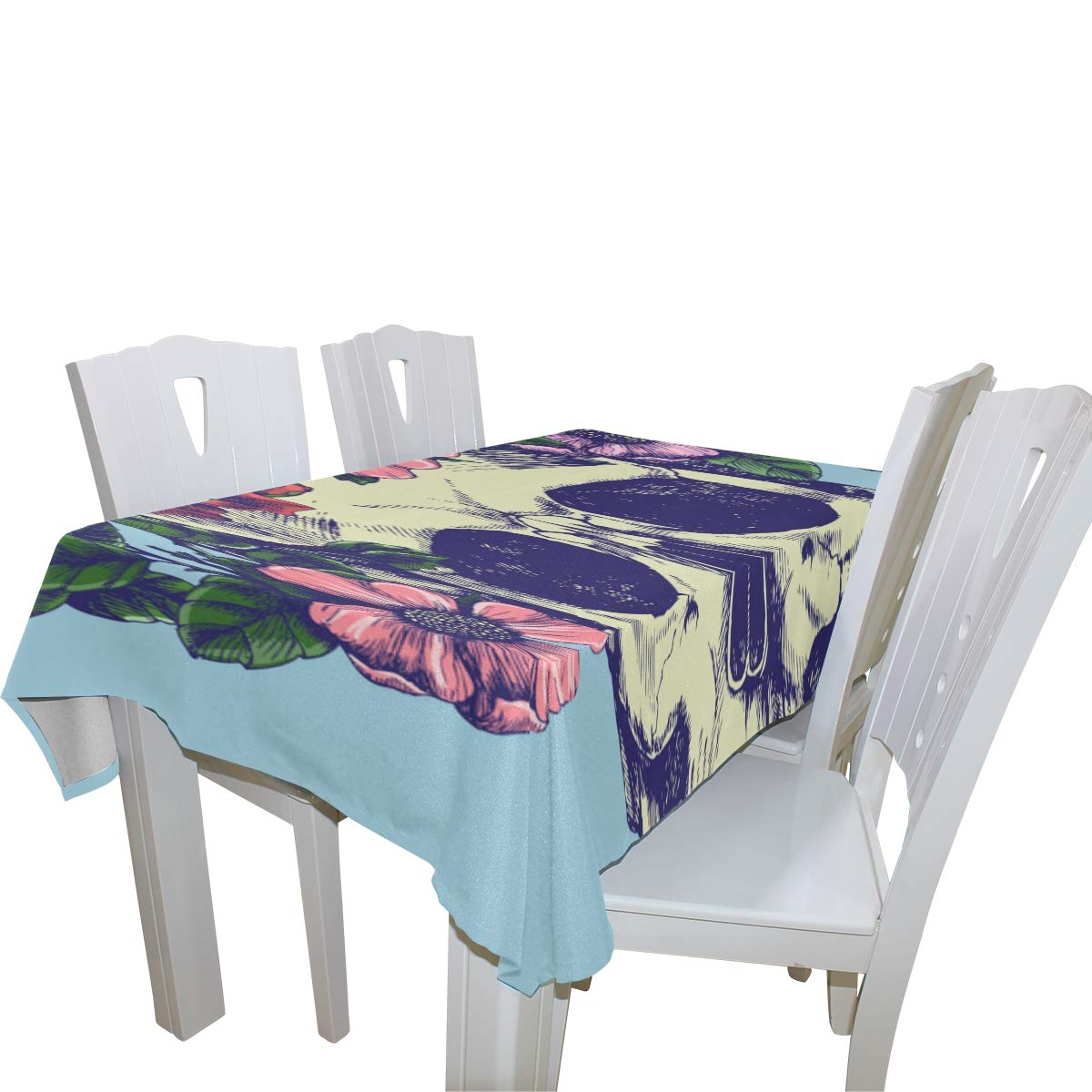 Fenda Human Skulls with Flowers 100% Polyester Tablecloth Printed Dining Room Kitchen Rectangular Round Table Cover Tabletop Decor 60x108 Inch Washable