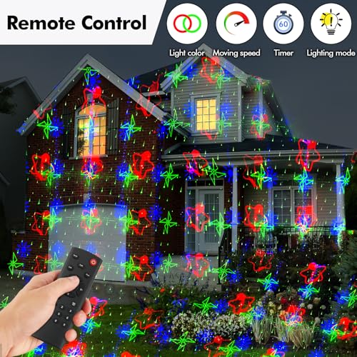 Image of Poeland Christmas Projector Lights Garden Laser Lights with 4 Theme Multi Patterns, Holiday Projector Light IP65 Waterproof Outdoor Indoor Decorative Lighting for Xmas Birthday Party