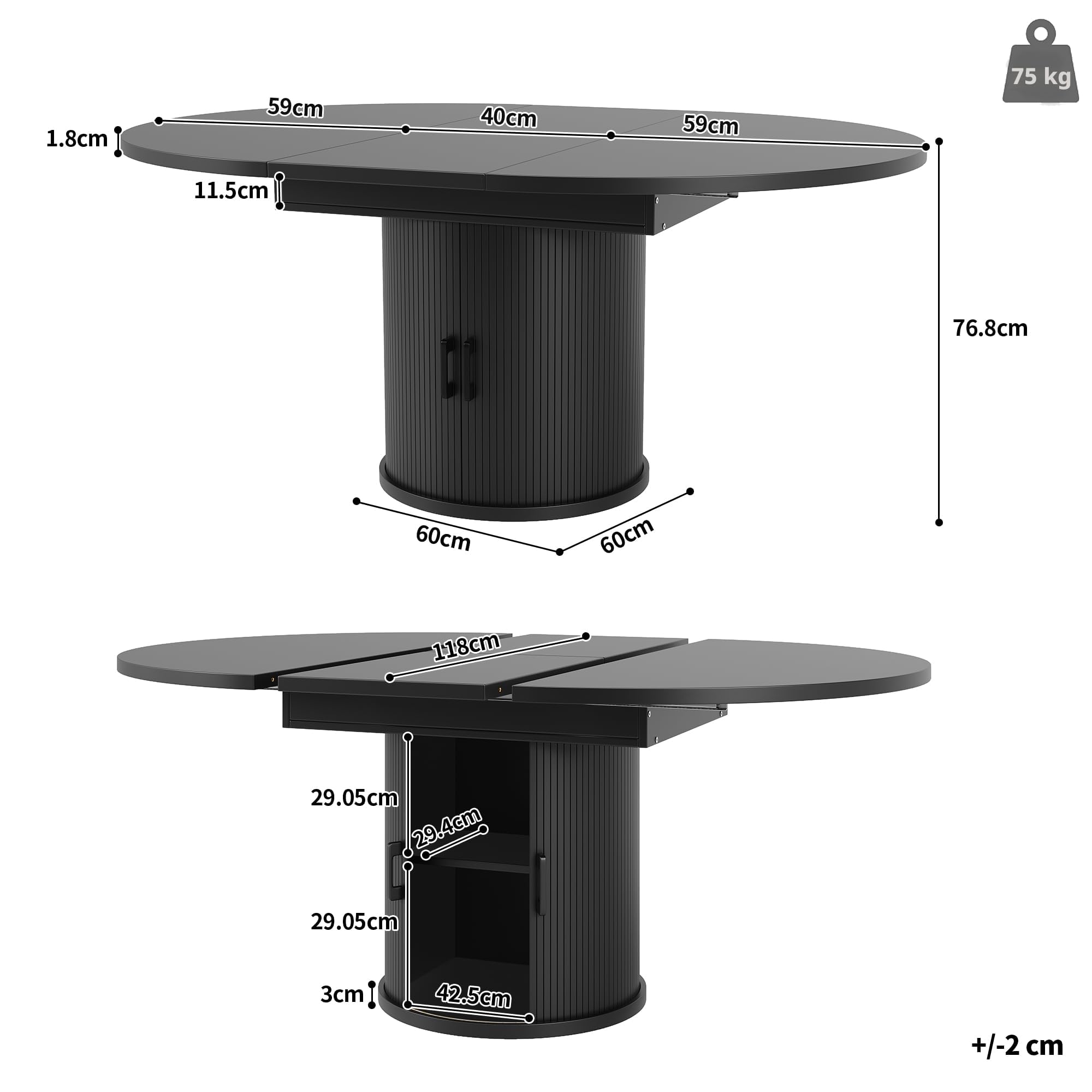 Tavolo da pranzo estensibile, tavolo da pranzo, tavolo da cucina, tavolo da balcone, tavolo da pranzo rotondo, allungabile fino a diventare ovale, 118-158 cm, per 6 persone