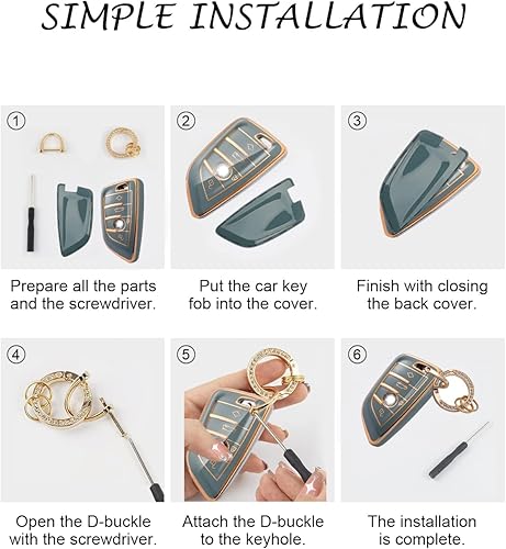 Miniatura 5 de Homaupt Funda para llavero BMW compatible con BMW 2 5 6 7 Series X1 X2 X3 X5 X6, funda de protección de llaves de TPU suave con anillo brillante