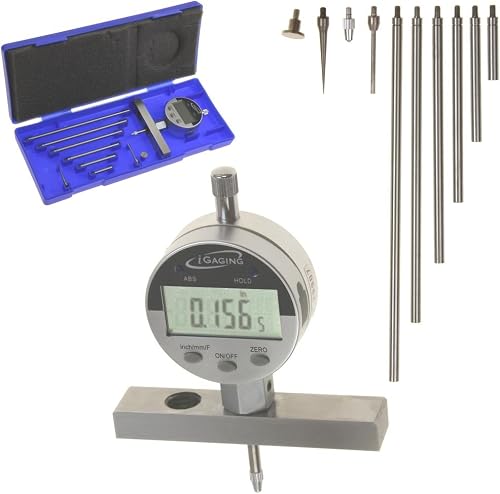 iGaging Digital Electronic Depth Gauge 0-22" Measuring Range | 0.0005" Resolution, 2-Position Base, Inch/MM/Fractions