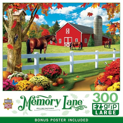 MasterPieces - 300 Piece Jigsaw Puzzle, Large EZ Grip Shapes, Rolling Pastures, Fun for Adults, Seniors, Family, Kids, Non-Glare Finish, 18