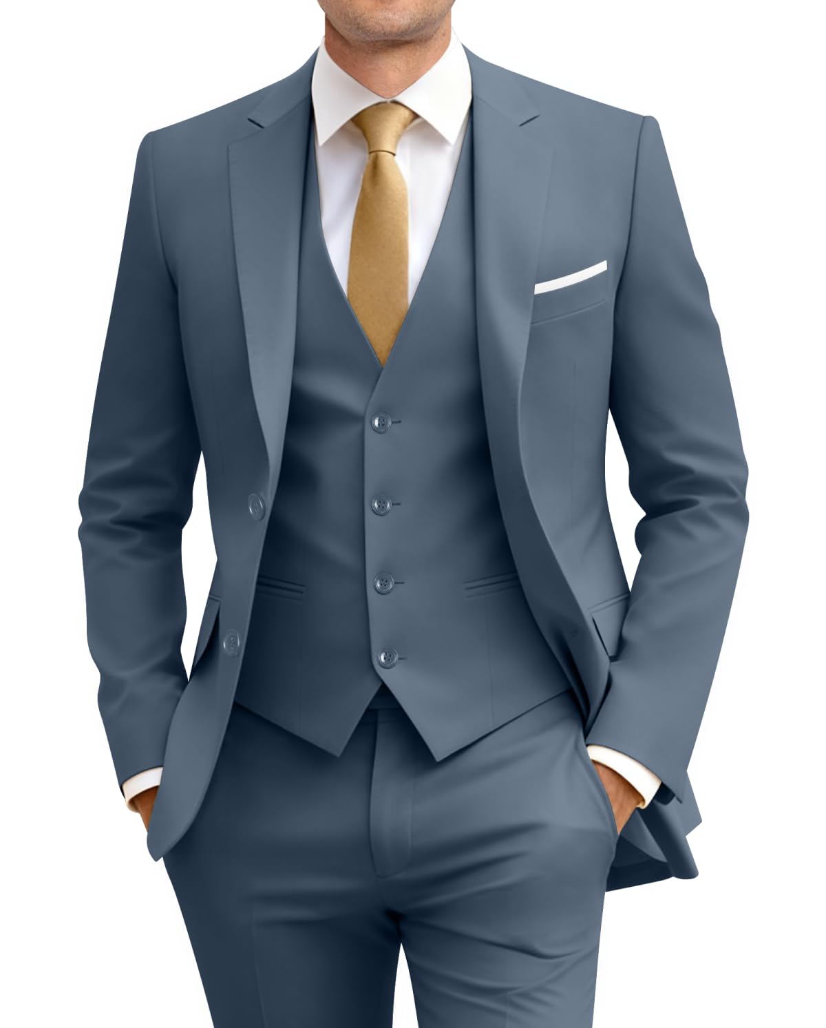 Amyox Men's Slim Fit 3 Piece Suit Two Button Business Wedding Dress Tux Suit Set Jacket Vest Pants with Tie