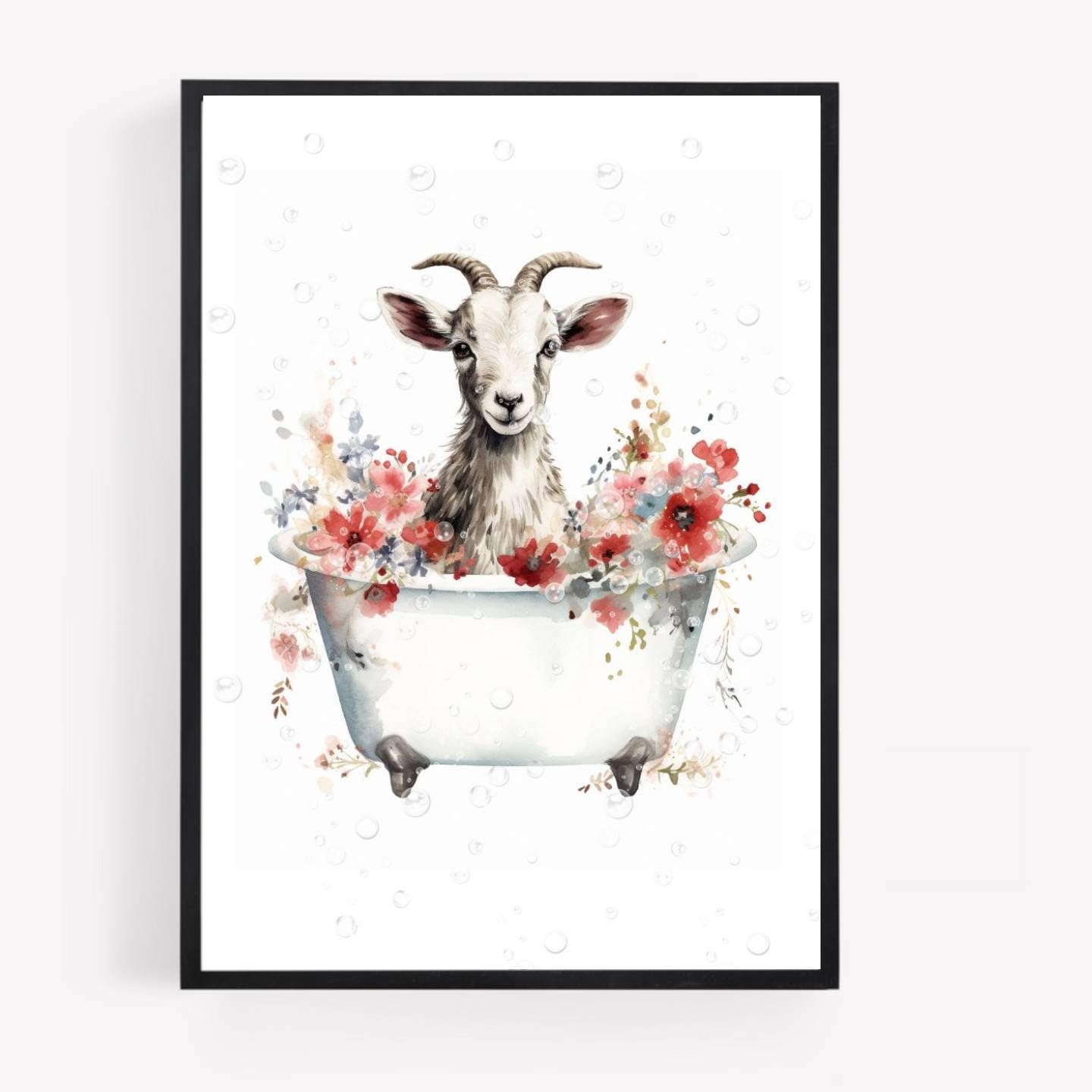 Floral goat bath bathroom Print Picture Poster cute A4 UNFRAMED wall art Home decor Decorating gift