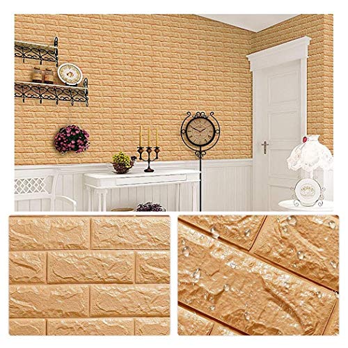 Beige Brick 3D Wall Panels Peel and Stick Wallpaper for Living Room Bedroom Background Wall Decoration, Removable Peal and Stick PE Foam Wall Sticker (Color : 50pcs, Size : LxH 70x77cm)