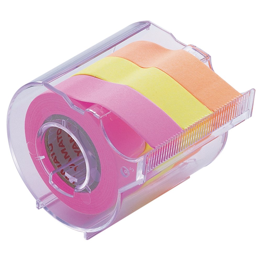 YAMATO Memoc Roll Tape, Self-Stick Memo Paper Tape, with Tape Dispenser, 15mm x 10m, 3-Color Set, Rose, Lemon & Orange, 1 ea. (RK-15CH-C)