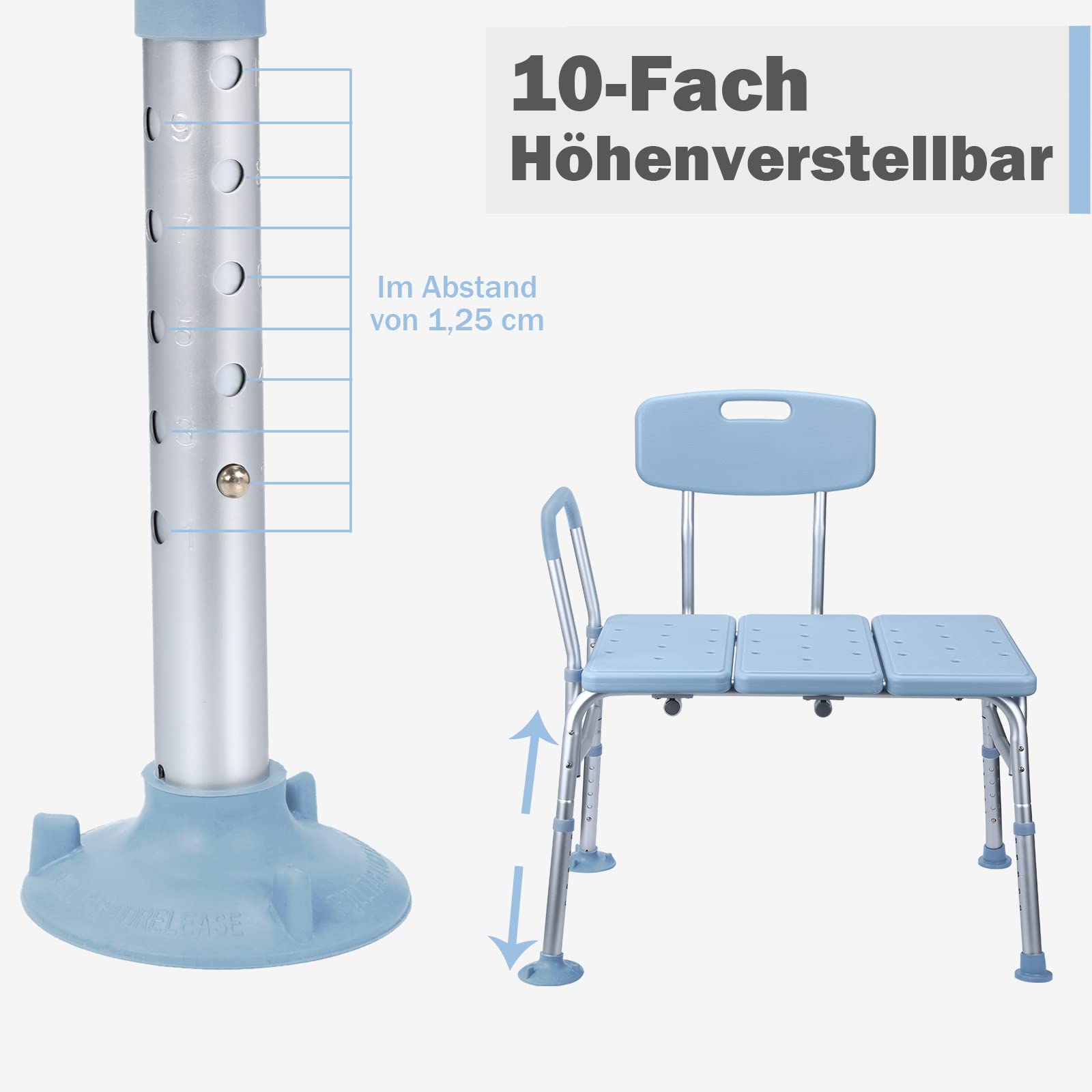 UISEBRT Siedzisko do Wanny dla Seniorów z Regulacją Wysokości, Krzesło Prysznicowe z Oparciem i Podłokietnikami, Antypoślizgowe, do 150 kg