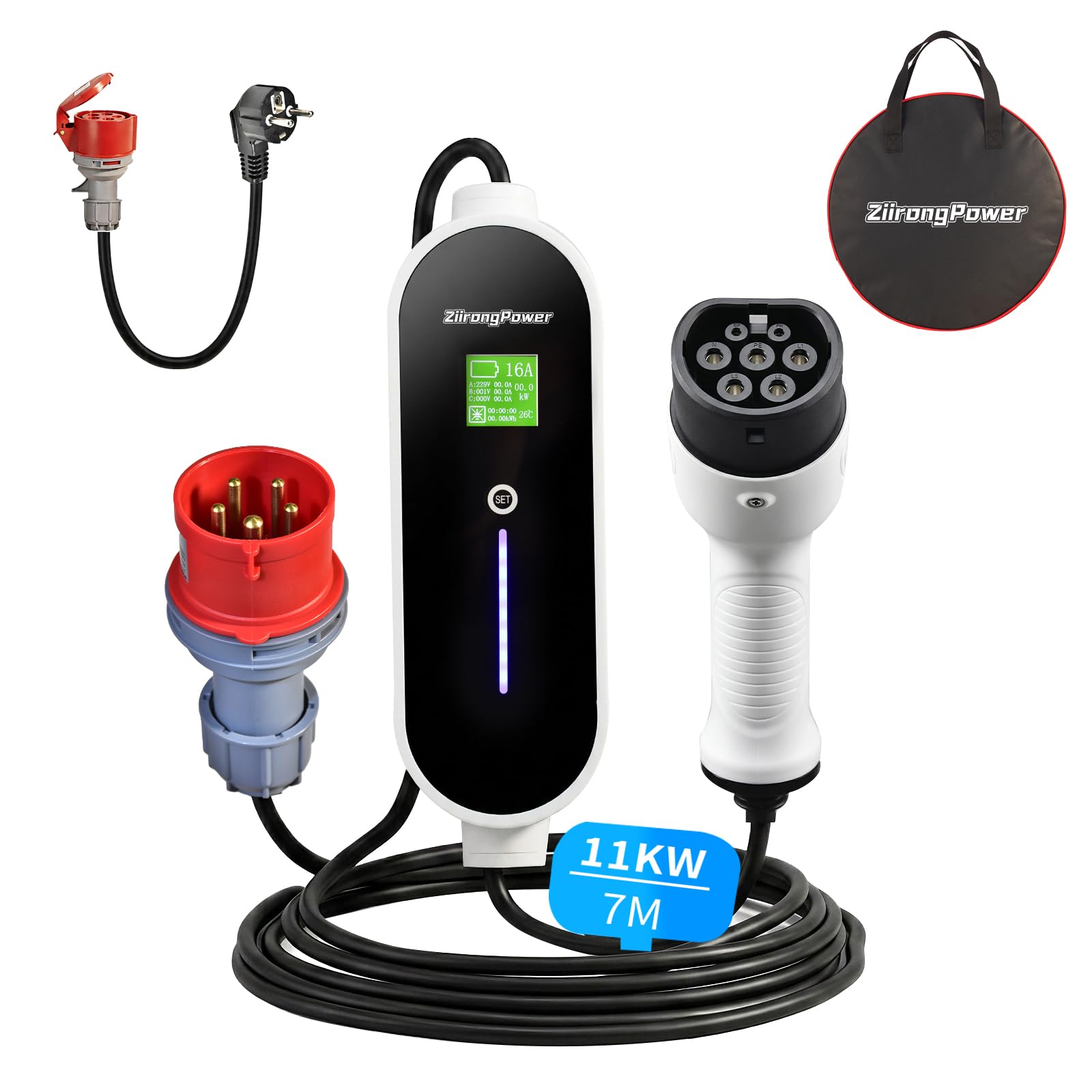 Mobile Wallbox 11kW, 7 m, 3-phasig, 6–16 A, Ladekabel CEE-16A EV Charger