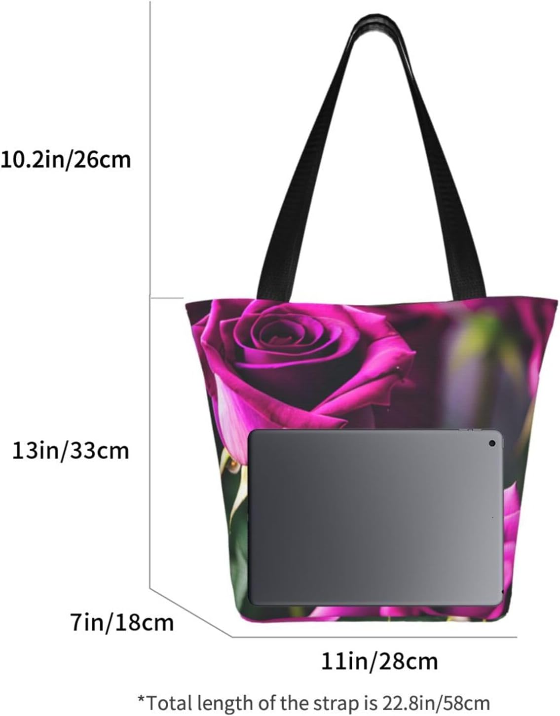 Purple Roses Print Comfortable Summer Shoulder Bag Canvas Tote Travel Beach Hiking Shopping Weekend