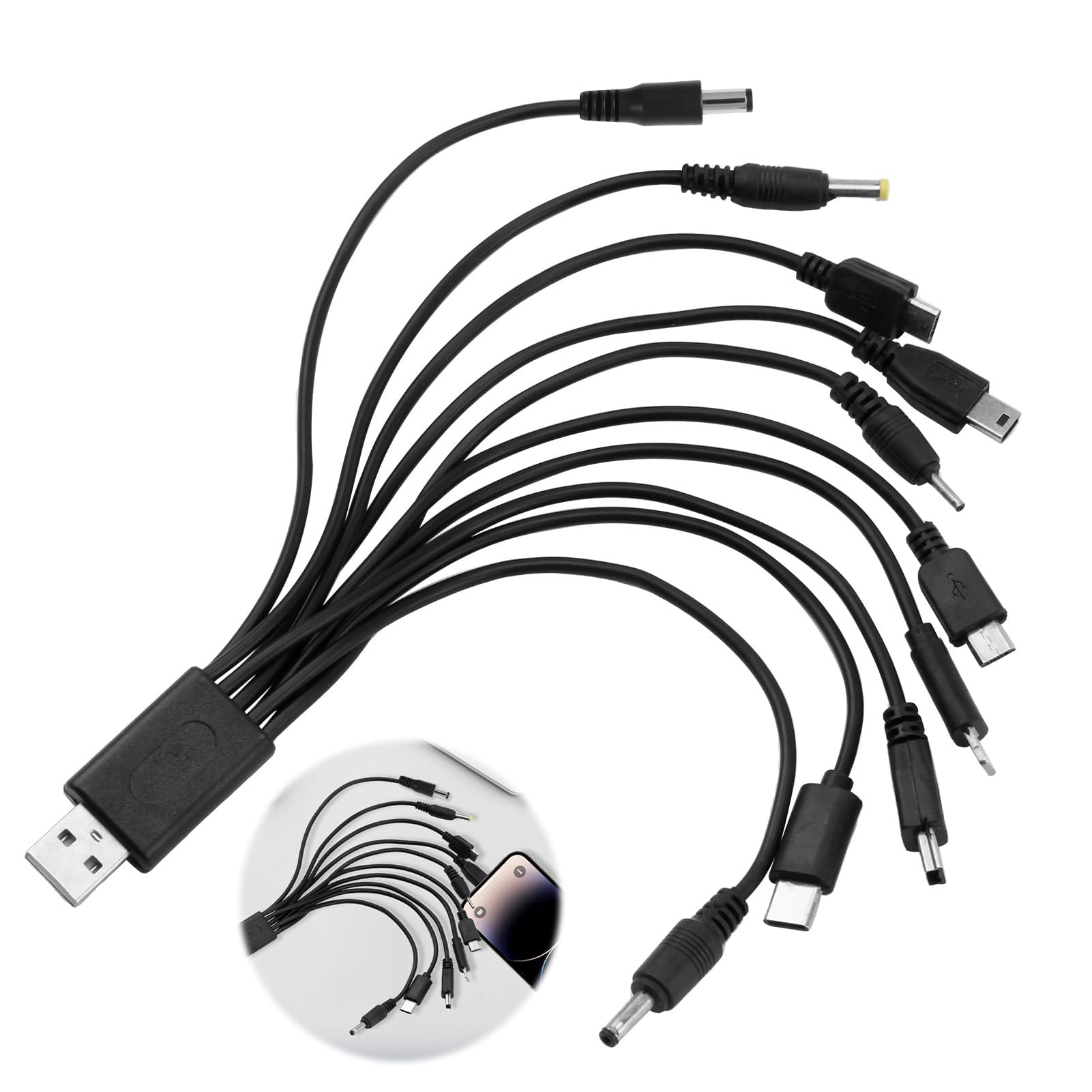 10 In 1 Charger Cable USB Universal Multifunctional Phone Multi Charging Cables for Many Adapters Compatible with Samsung LG Huawei ZTE and Sony Ericsson Nokia PSP USB Charging Cables