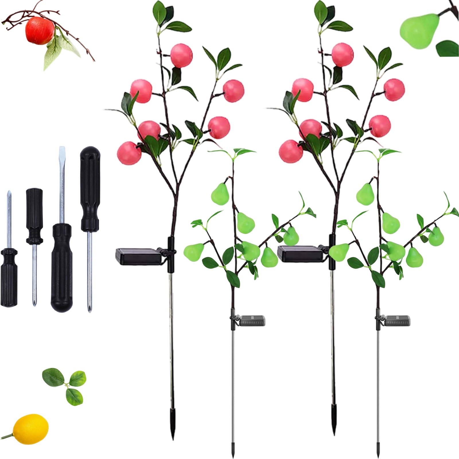 2026 Solar Garden Lights Waterproof Solar Flower Tree Light with Realistic Lemon, Outdoor Landscape Stake Lamp, Lemon Tree Garden Ground Lights for Yard Garden Lawn Pathway Decoration Lighting (4PC-B)