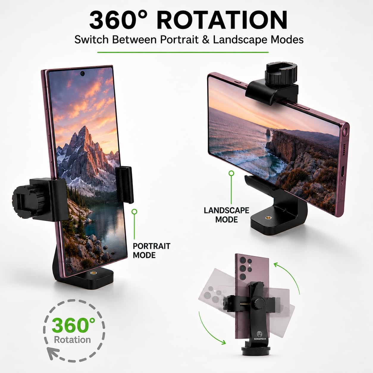 KobraTech Supporto Smartphone Treppiede - UniMount 360 Adattatore Smartphone Treppiede con Otturatore Remoto Bluetooth