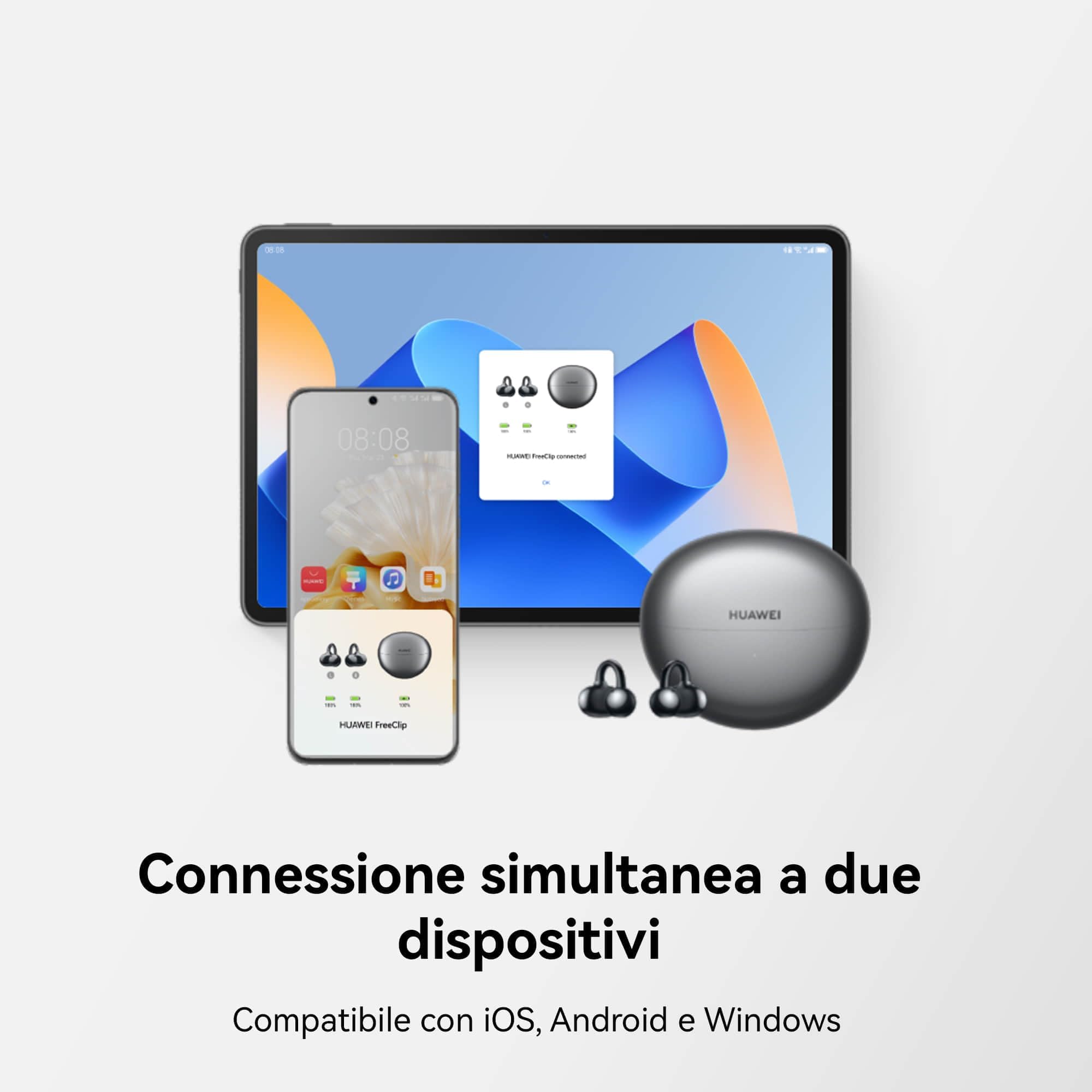 HUAWEI FreeClip, Design innovativo con clip per un comfort senza pari, Ascolta con open-ear, Cancellazione del rumore AI per chiamate, Batteria lunga durata, Android & iOS, Italia, Purple