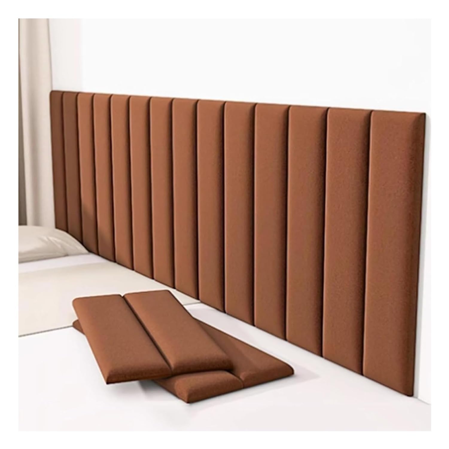Upholstered Wall Panels Self-Adhesive Wall Stickers, Anti-Collision Headboard Decoration Padding for Playroom Bedroom(Brown,70x23cm-20pcs)