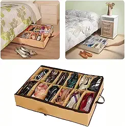 Sapateira Flexível Organizadora de Sapatos – 12 Pares, Dobrável, Respirável, Com Zíper e Divisórias, Ideal para Armário, Cama e Closet