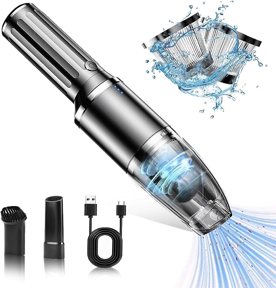 Car Handheld Vacuum Cleaner Cordless, Portable Wireless Handheld Vacuum For Car/Home/Office/Cleaning, USB Rechargeable, 2 Washable Filters,9000PA Powerful Suction(A)