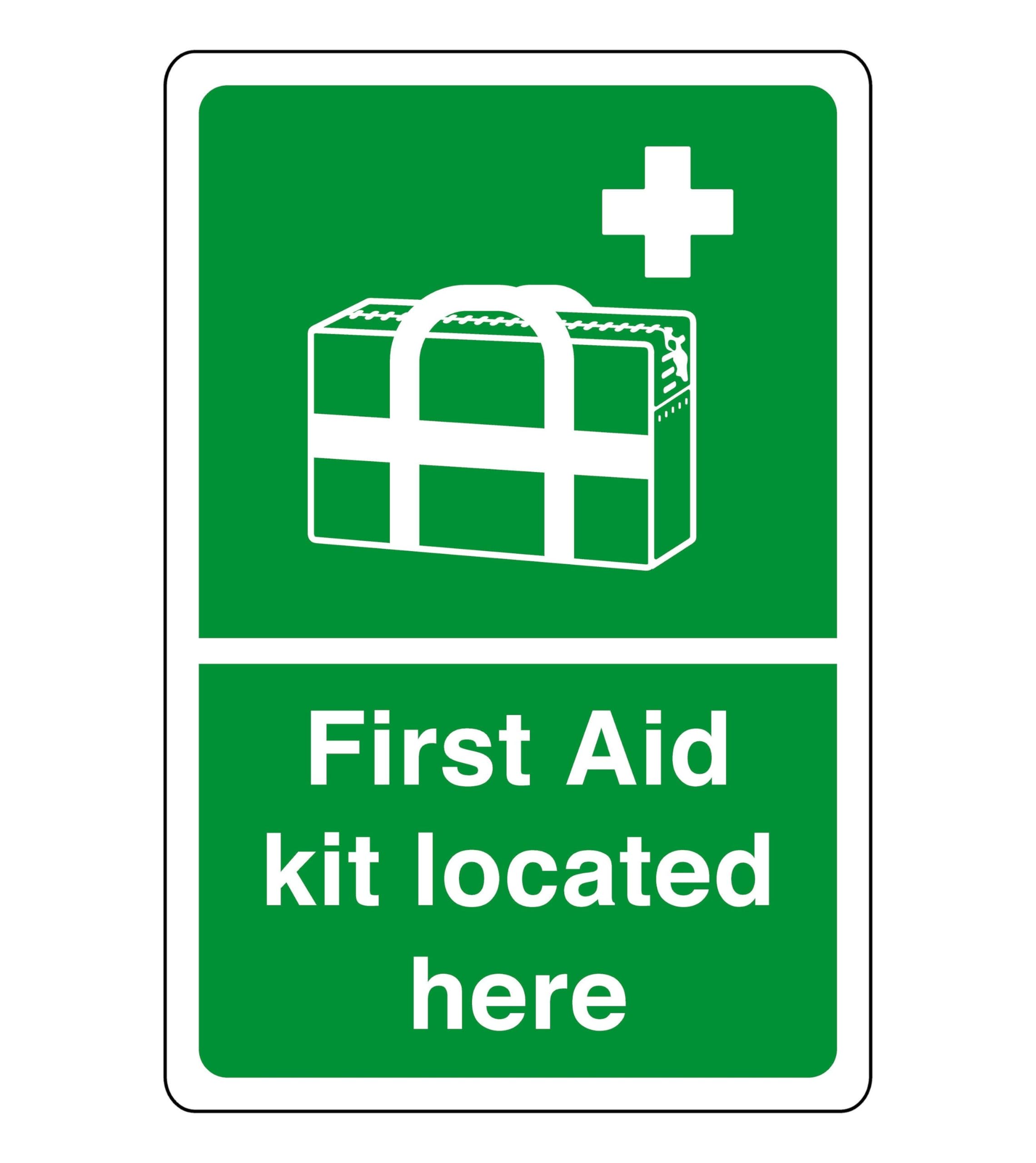 – First aid kit located here - safety sign - AED sign, first aid stickers, first aid kit - High tack self-adhesive sticker (150mm x 100mm) Viewing Distance within 3m.