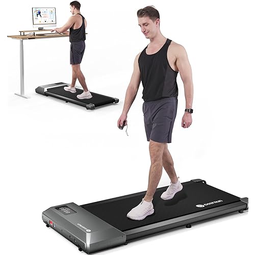 DeerRun Under Desk Treadmill, Walking Pad Treadmill Under Desk with 300lbs Capacity, Mini Portable Treadmill with Remote Control, Treadmill for Home Office Under Desk, Installation-Free