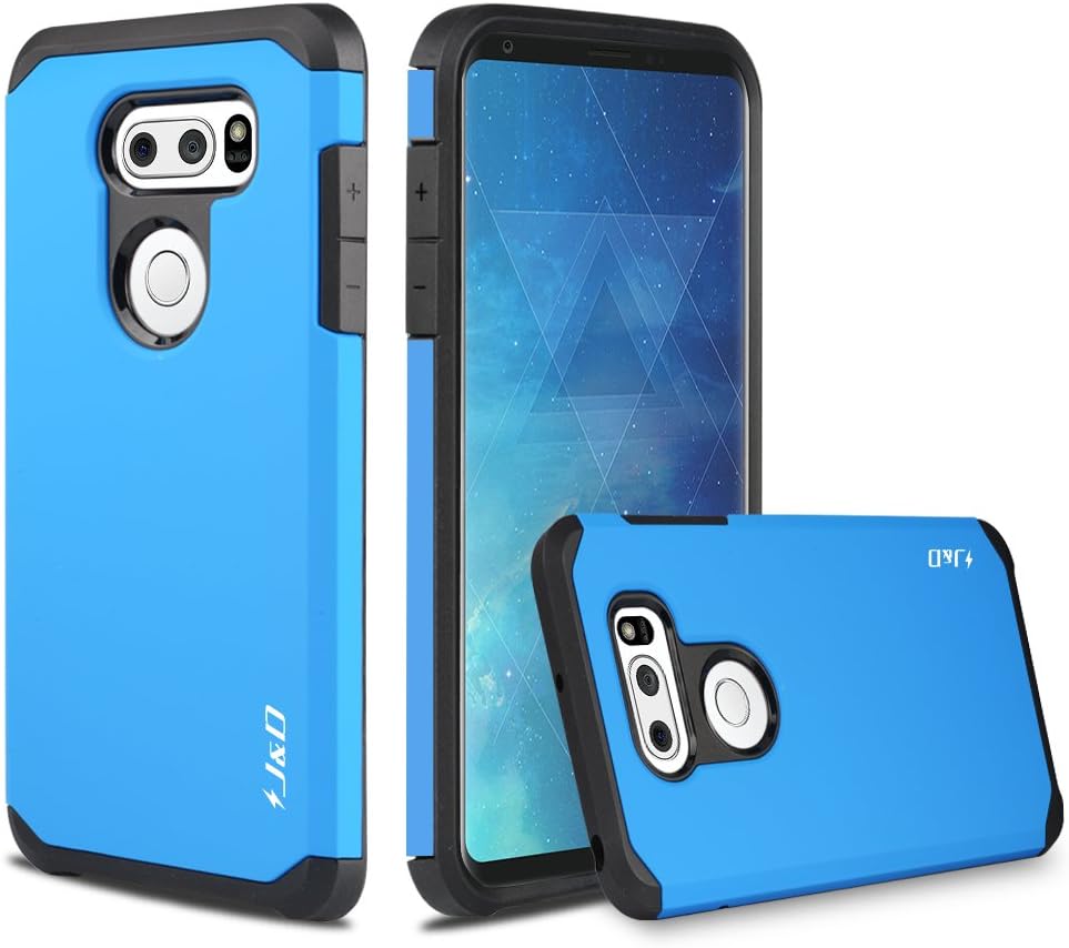 J&D Case Compatible for LG V35 Case, LG V35 ThinQ/LG V30S/LG V30S ThinQ/LG V30/LG V30 Plus Case, Heavy Duty Dual Layer Hybrid Shock Proof Protective Rugged Bumper Case for LG V35 Case, Blue