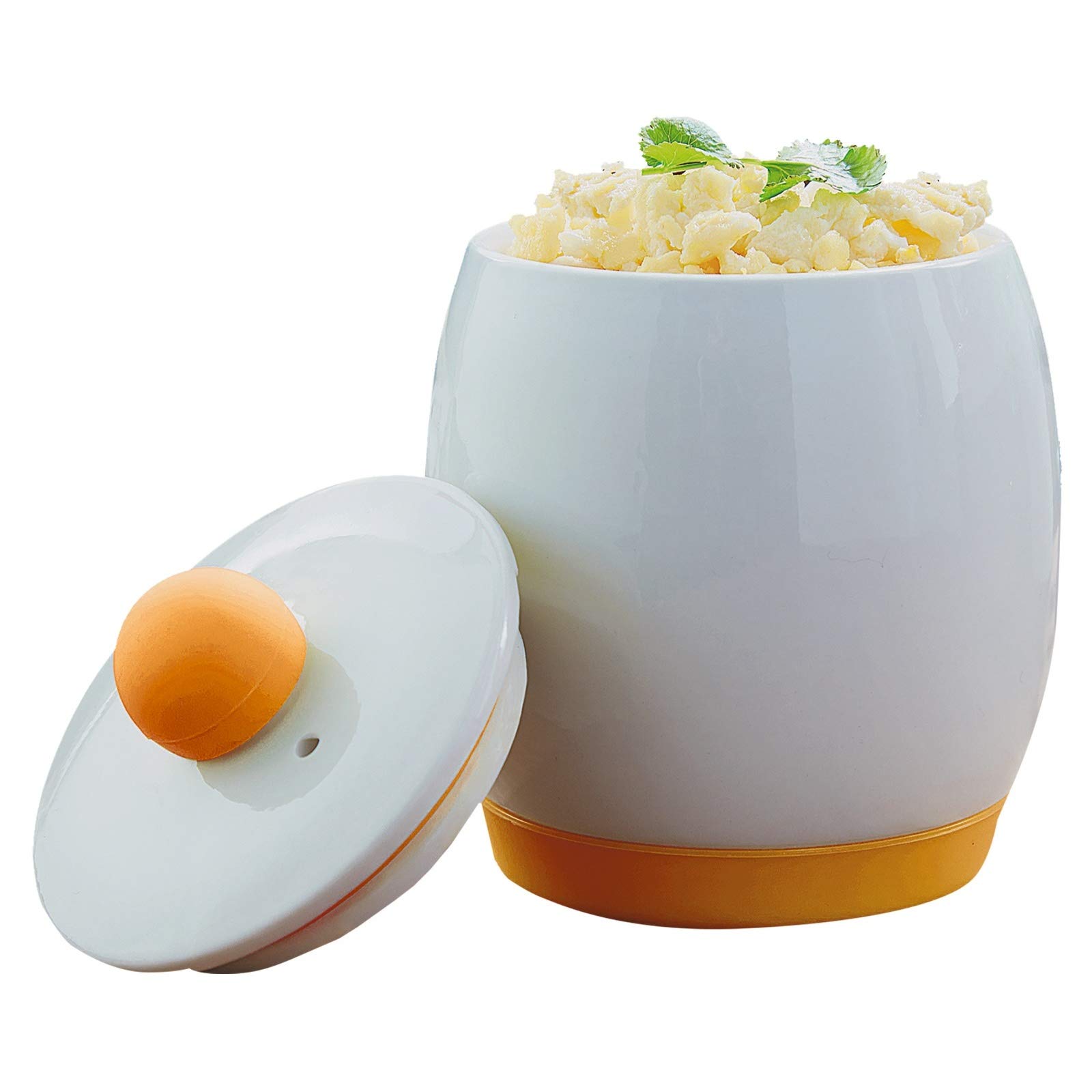 Mysmartbuy Microwave Egg Cooker - White Ceramic Non-Stick Pot for Scrambled or Poached Eggs - H14 x Dia.10cm