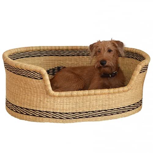 Dog Bed Basket with 3 Inches Thick Mattress, African Woven