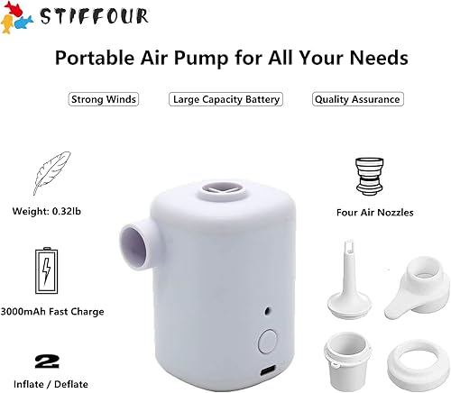 Miniatura 8 de Bomba de aire eléctrica, bomba de aire portátil con batería de 2000 mAh recargable por USB para inflar desinflar, desinflar para anillo de natación,