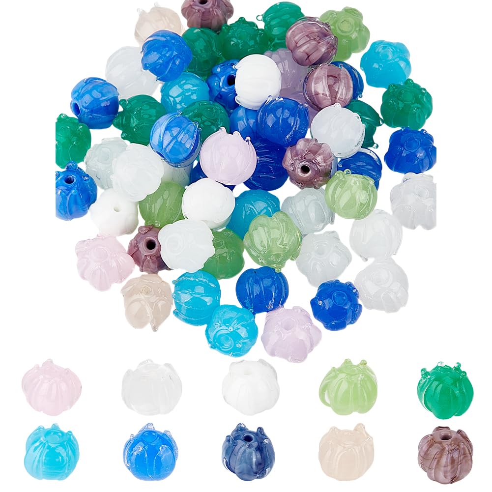 DELORIGIN 10Colors 40Pcs Lily of The Valley Glass Beads, Flower Spacer Loose Bead Flower lampwork Bead Charm Small Beads for Jewelry Making Bracelet Women Necklace DIY Crafts Keychain