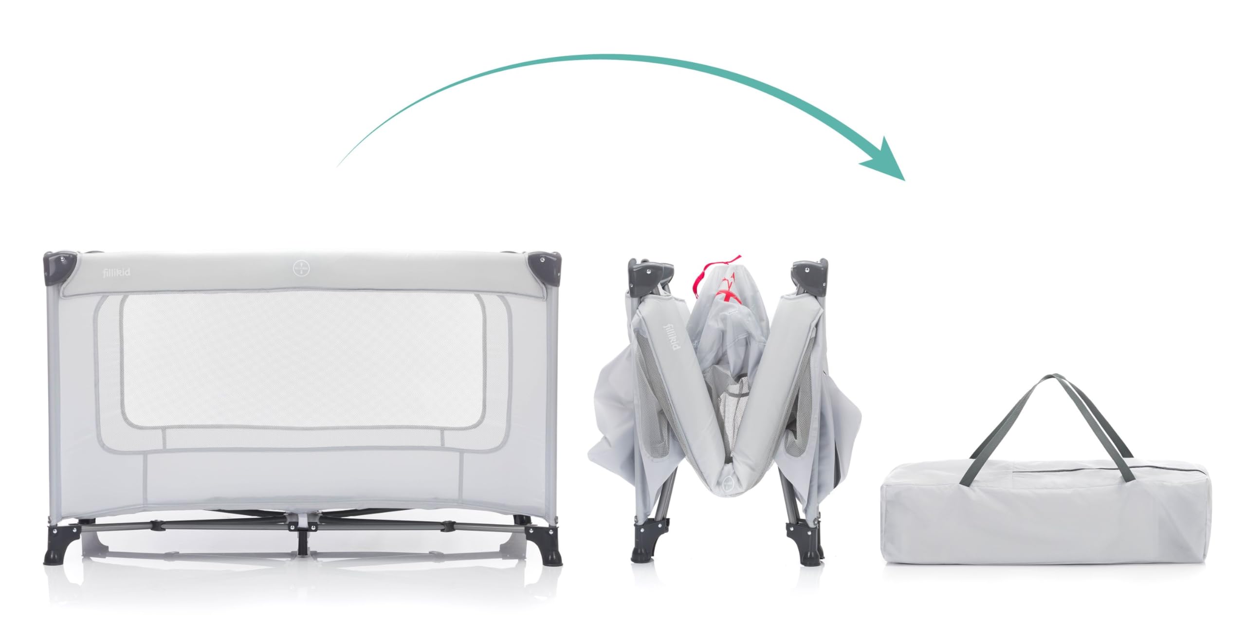 Fillikid Baby Reisebett 60x120cm Nizza Exklusiv | Von Geburt bis 25 Monate (15kg), inkl. Transporttasche & Matratze, kompakte Maße