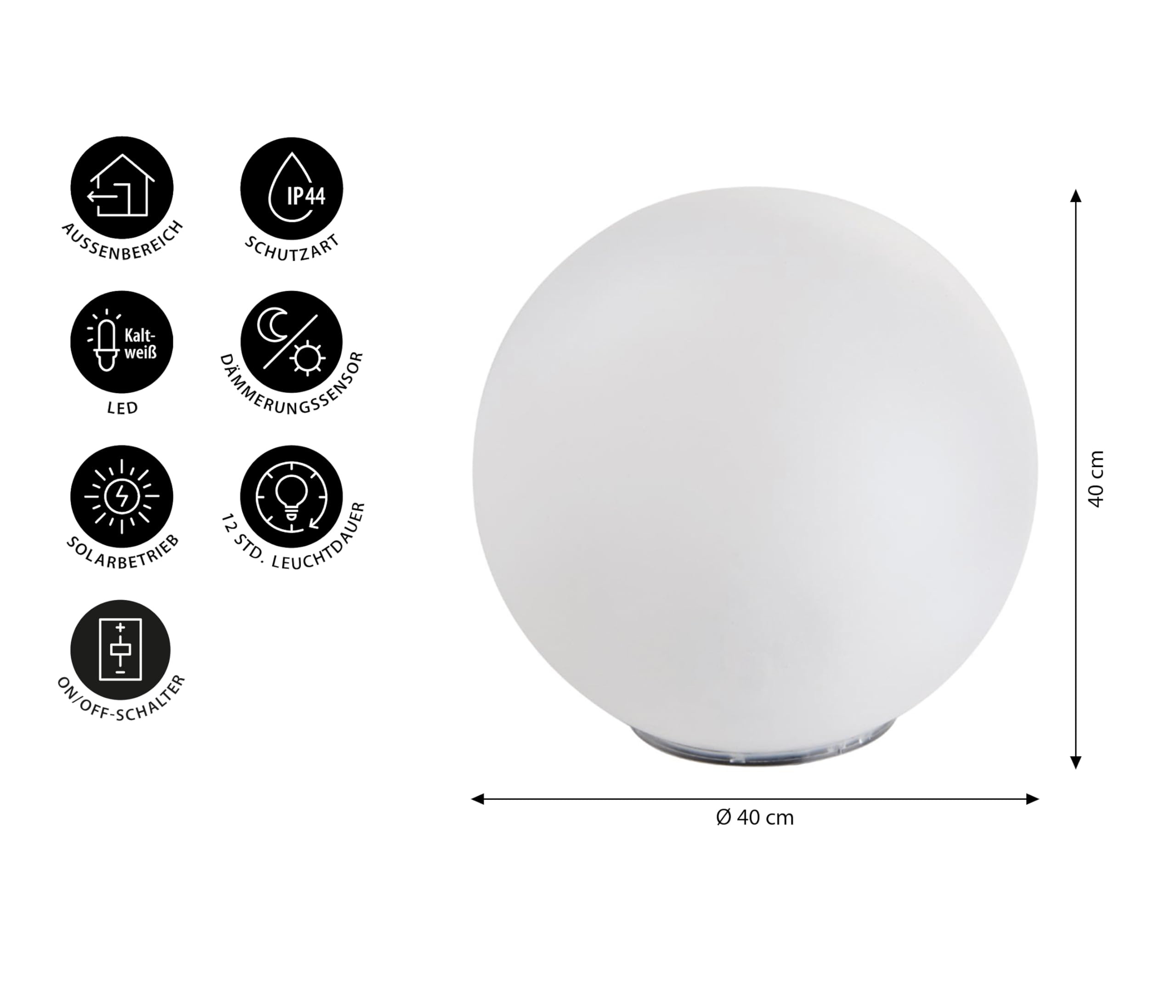 Dehner Sfera a energia Solare, Ø 40 cm, Effetto Vetro, Bianco