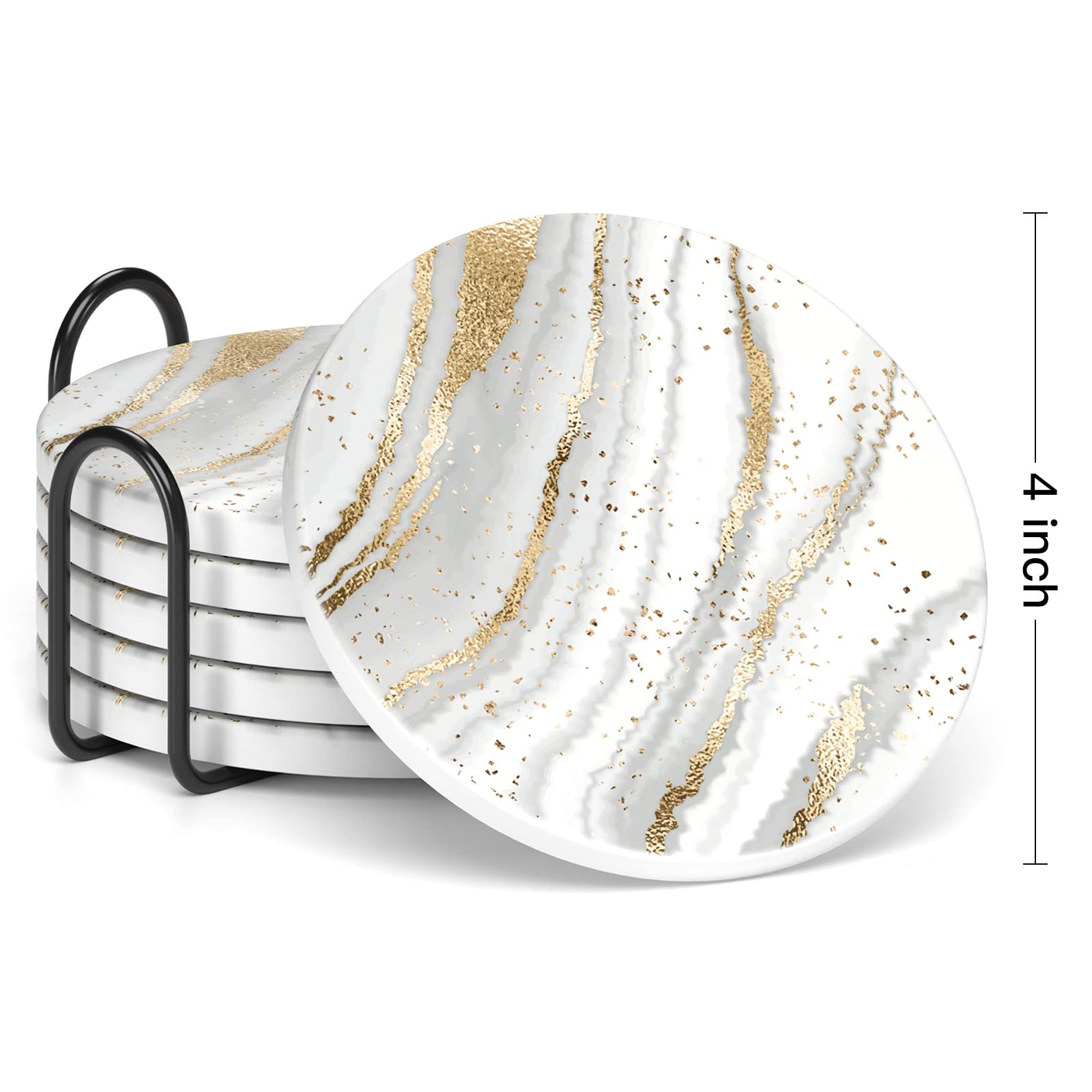 Nipichsha Posavasos para bebidas, juego de 6 posavasos de cerámica absorbentes estilo mármol con soporte y base de corcho, bonitos posavasos de piedra para tazas, cocina, decoración del hogar, regalo