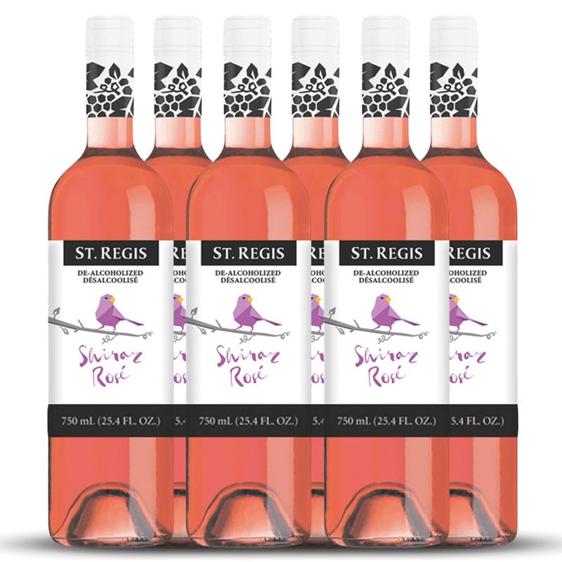 ST. REGIS Non-Alcoholic Shiraz Rose 25.4 Fl Oz (6 Pack) - Low Calorie and Sugar - Raspberry Pink Fruity Rich Flavor from North of Spain Vineyards