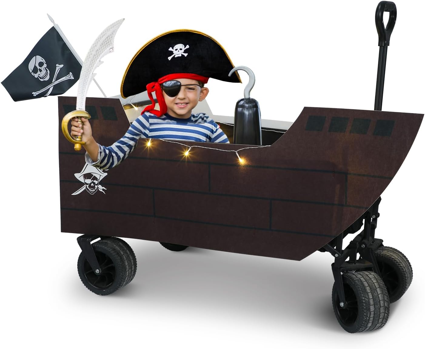 Halloween pirate ship wagon cover with lighted LED pirate flag