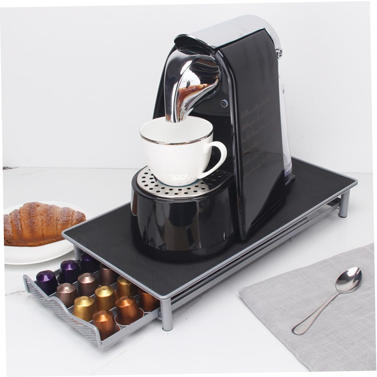 Portacapsule da Caffè a Cassetto 40 Pezzi in Metallo Nero | Capacità Grande, Salvaspazio e Portatile, Organizer Compatto per Ufficio e Cucina