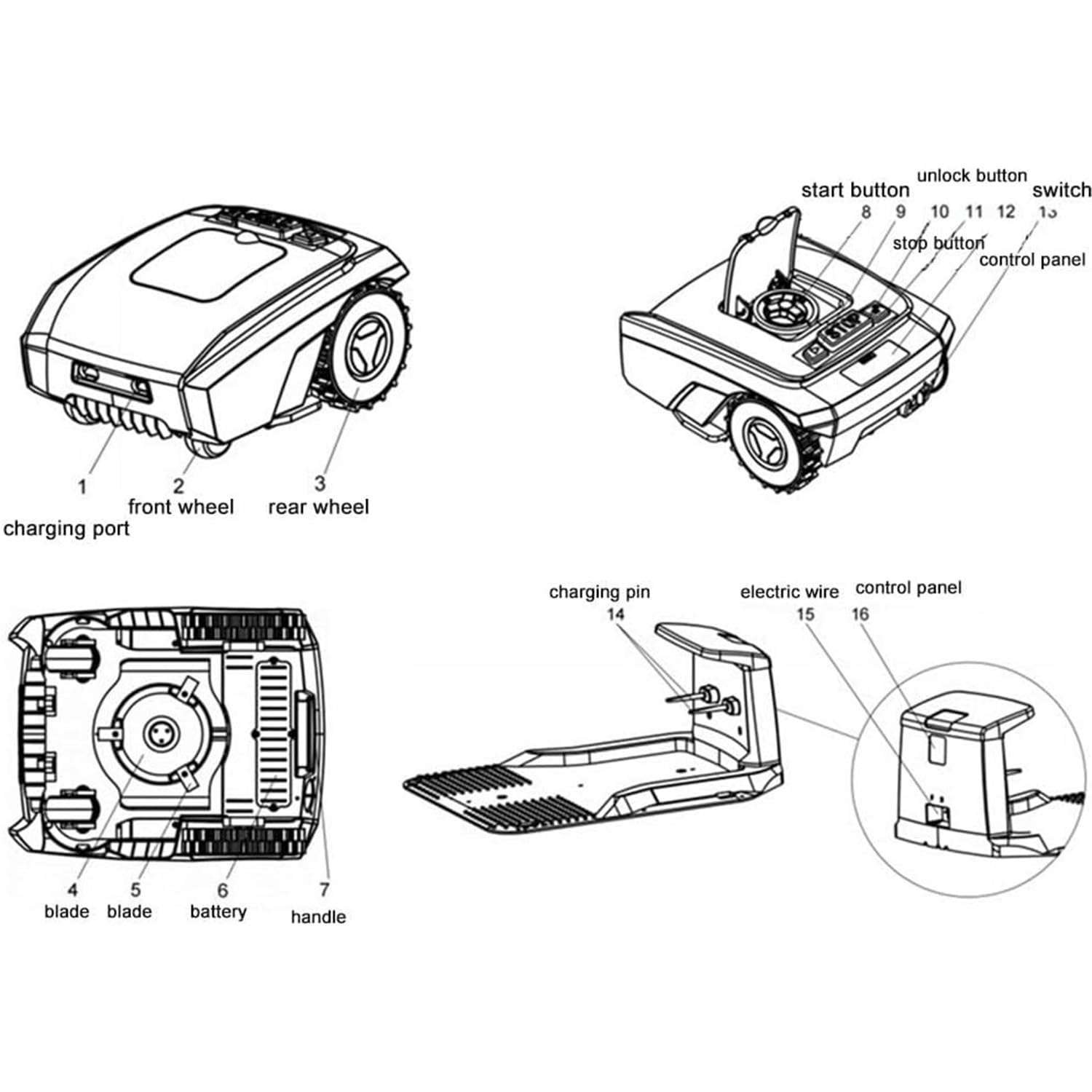 Robot cortacésped con navegación asistida por GPS, ultrasilencioso, control de aplicaciones por Bluetooth, planificación de rutas, carga automática