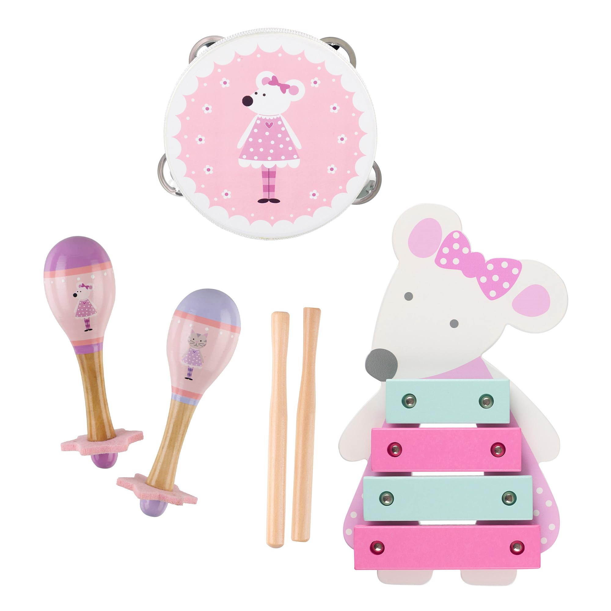 Cat & Mouse Wooden Musical Instruments Set for 18 months Olds, Toddlers - Wooden Musical Toys, Montessori Toddler Toys - Early Development & Activity Toys by Orange Tree Toys