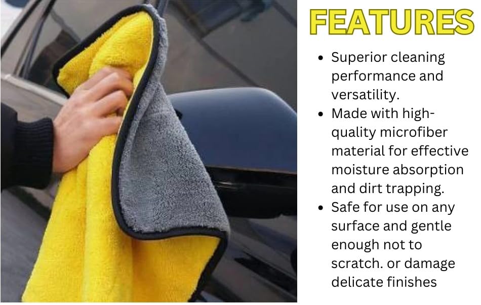 Image of Microfiber Cloth for Car Cleaning and Detailing Double Sided Microfiber Towel Car & Bike Soft Car Wash Cloth, 500 GSM (Size 40cm x 40cm) Pack of 4