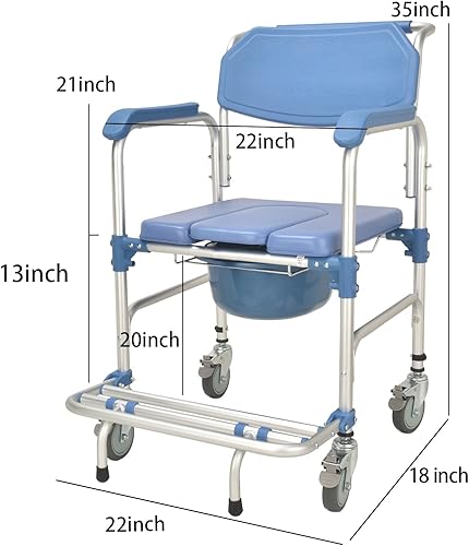 Miniatura 2 de WANGMUXIA Silla de inodoro 4 en 1, Silla de ducha rodante, Silla de baño de transporte accesible, Silla de ducha para personas mayores y