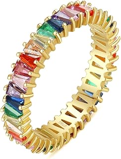 Colorful Cubic Zirconia Rainbow Baguette Rings for Women 100% 925 Sterling Silver Lady Ring Engagement Fine Jewelry