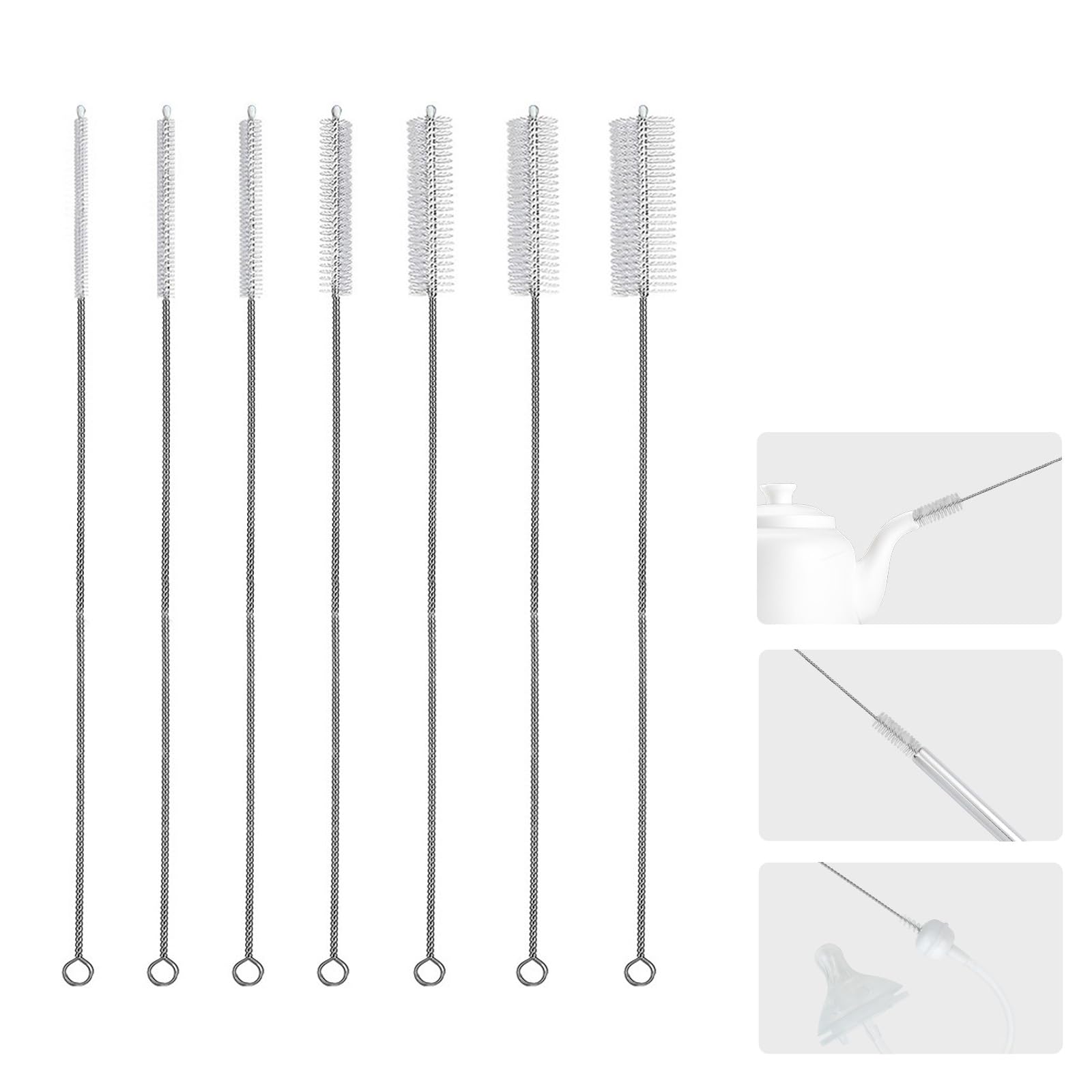 ストローブラシ ナイロン ステンレス線 カップブラシ 自由に曲がる 隙間ブラシ 細口瓶洗浄ブラシ 哺乳瓶ブラシ 再利用可能 (7本セット)