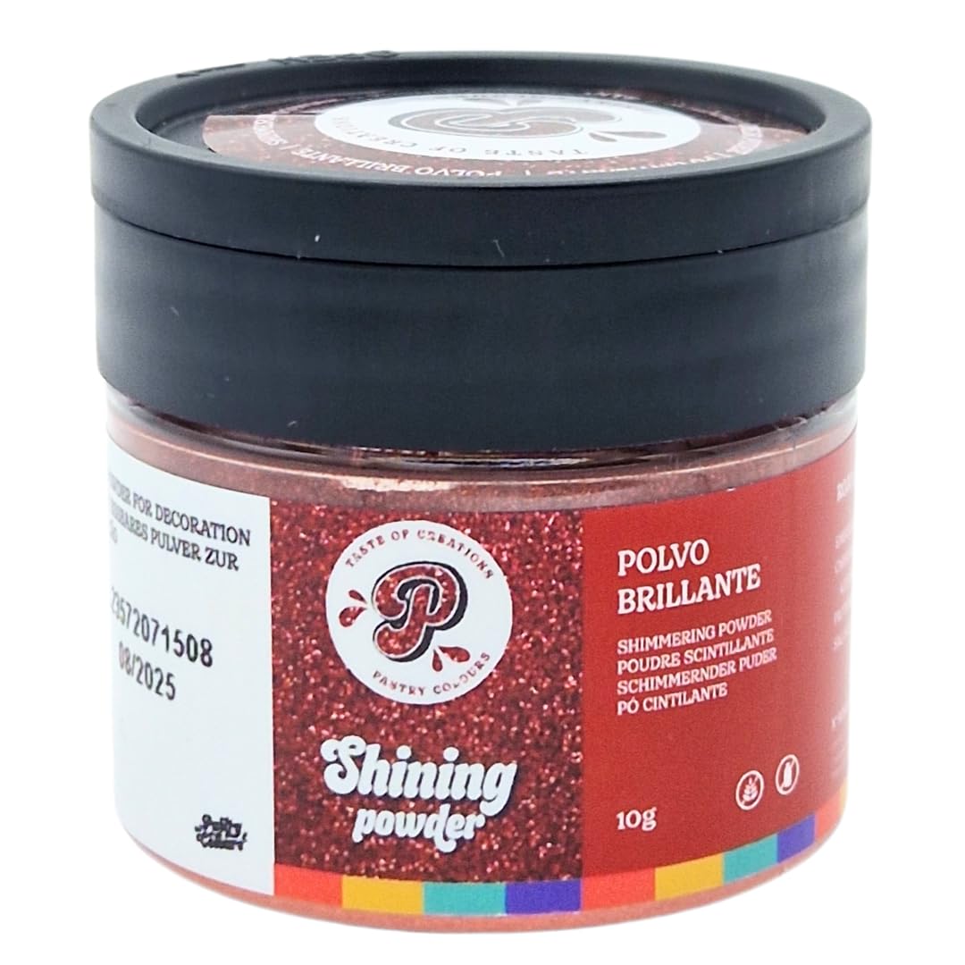PASTRY COLOURS - Purpurina Roja en Polvo Brillante - Polvo Comestible para Decorar - Pintura Metalizada para Repostería - Acabado Brillante Perfecto - 10 Gr