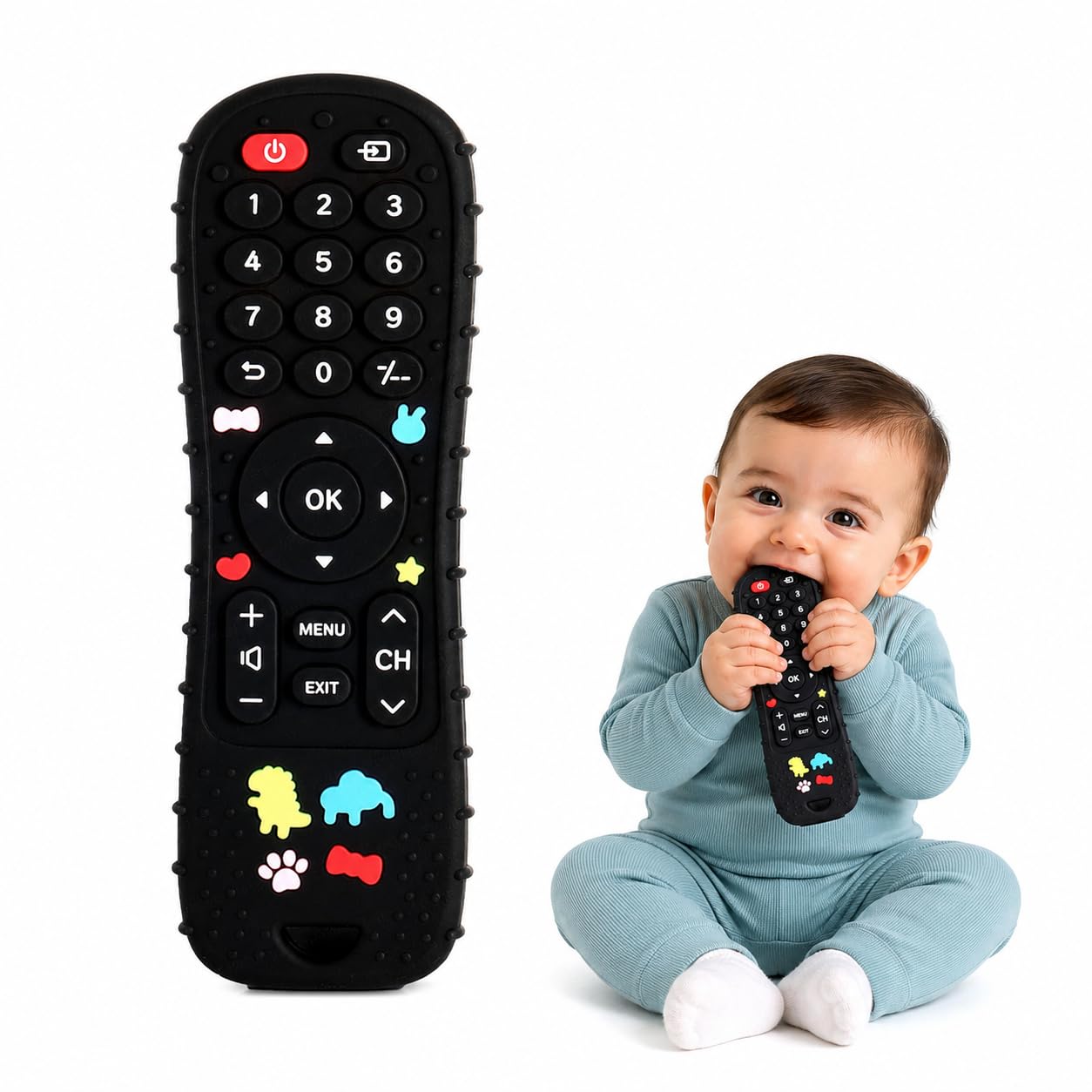 SHOPPOFOBIX Silicone Remote Teether for Baby,for 3+ Months and 6 to 12 Months Baby,Skills Development,Colour & Shape TV Remote,Teething Toys for Activity Babies and Toddlers (Black-1)-image-26