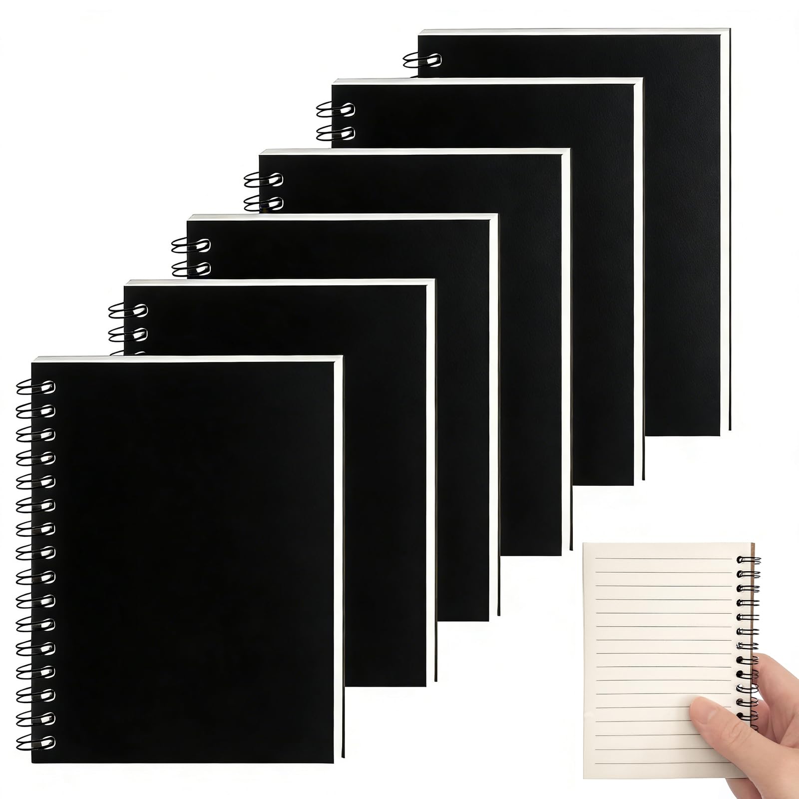 CTYUEYUN 6 Pcs A6 Spiral Notebooks, Black Thick Notebook Bound