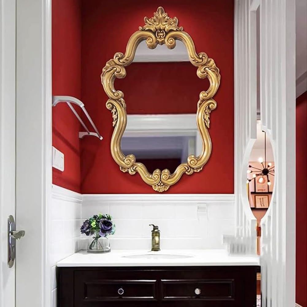 Barokowe Francuskie Zabytkowe Dekoracyjne Lustro Ścienne, Duże Nieregularne Lustro Łazienkowe do Slaapkamer Woonkamer Dressoir(Gold)