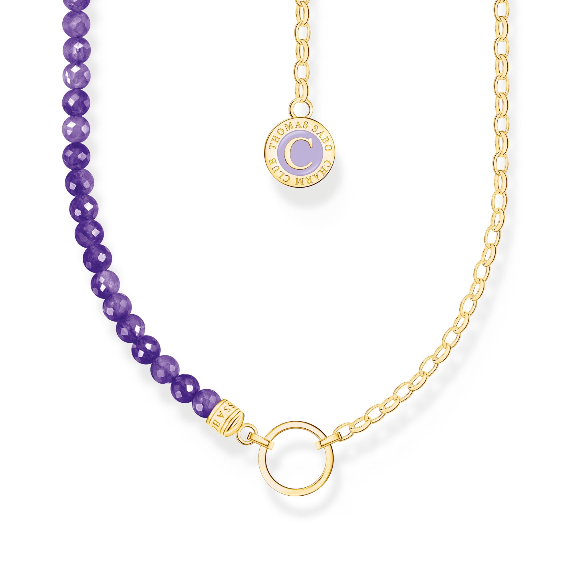 THOMAS SABO Member Charm-Kette mit Gliedern und imitiertem Amethyst vergoldet 925 Sterlingsilber, 750 Gelbgold Vergoldung, Kaltemail