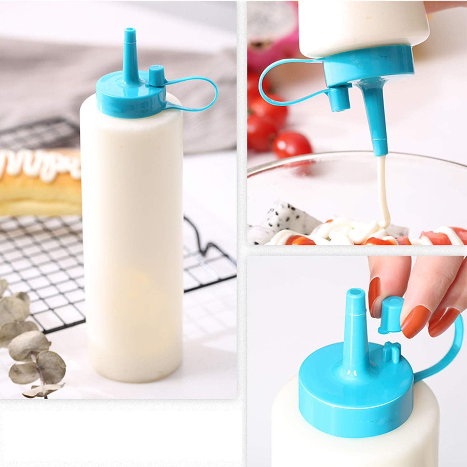 Acheter Bouteille à presser rechargeable de qualité alimentaire à 3 trous, grande capacité, bouteilles à condiments pour la cuisine