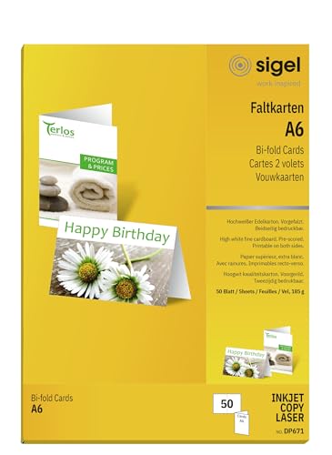 Cartes de remerciements vierges SIGEL Dp671 | Lot de 50 cartes de vœux à 2 volets blanches 10x15