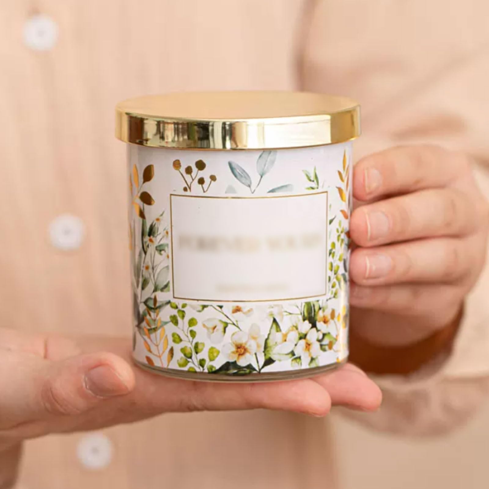 Exquisito Velas de vidrio con tapa hechas con cera de soja y aceites esenciales, vela perfumada reutilizable for vacaciones en casa, relajación y Spa meloso(Woody Floral)