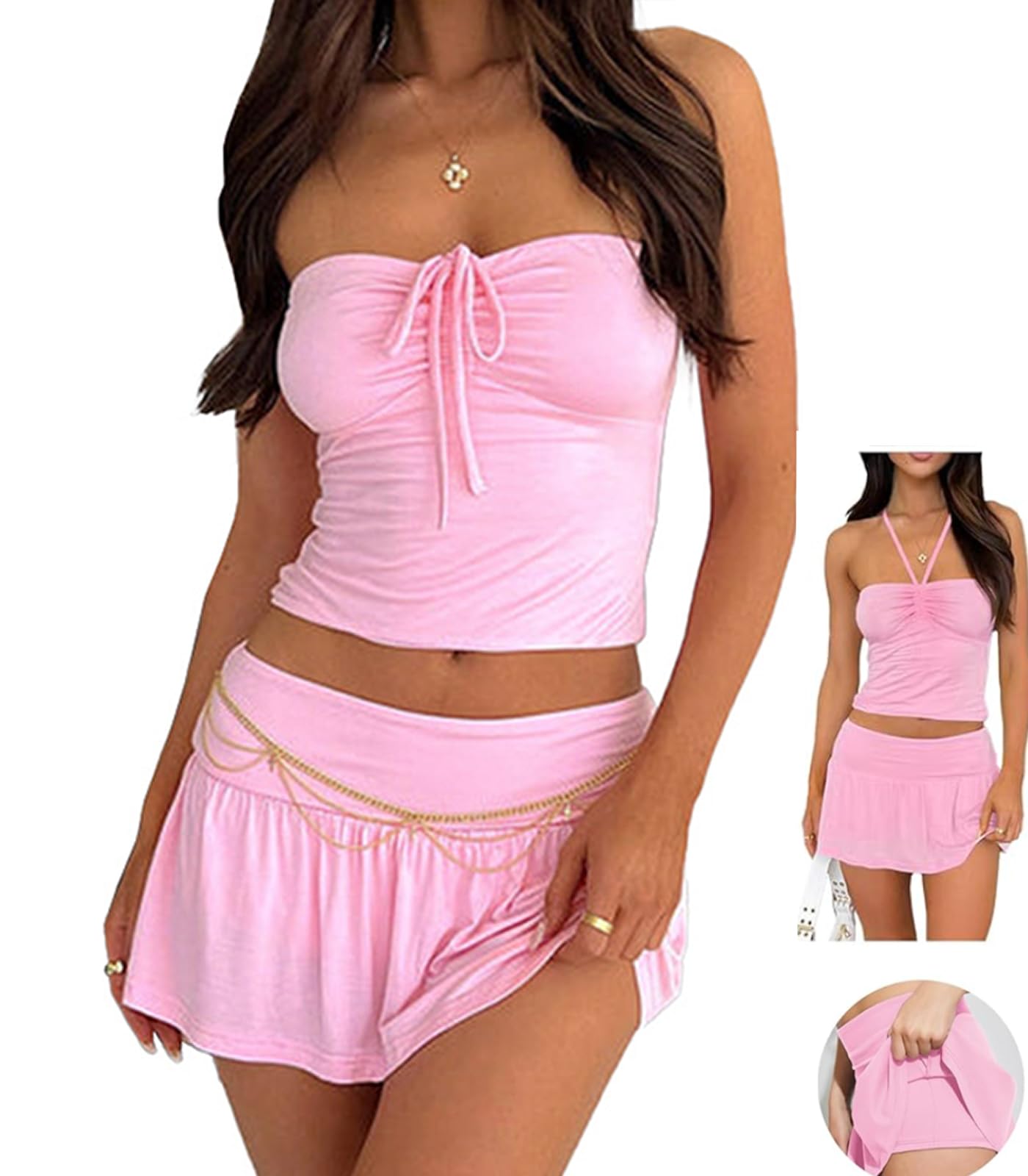 CAPE CLIQUE Rave Outfits for Women Cute Summer Festival Two Piece Sets Sexy Going Out Y2K Skirt Skort