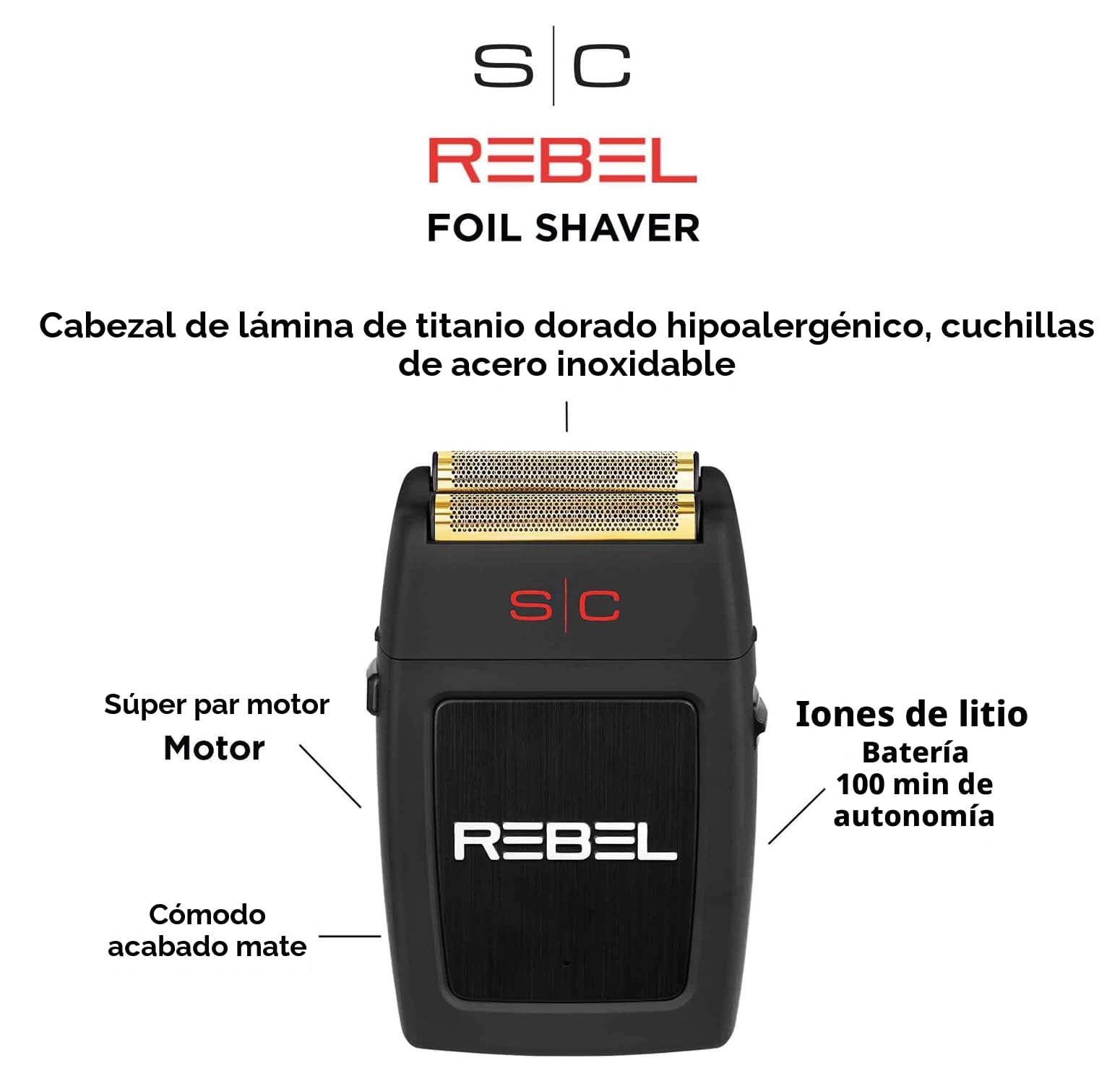 Stylecraft Rebel Afeitadora Eléctrica Profesional para Hombre, Barba y Pelo, 100 min Autonomía Sin Cable, Maquinilla de Afeitar de Viaje Compacto y Portátil 150gr, Velocidad de Corte 11.000 RPM